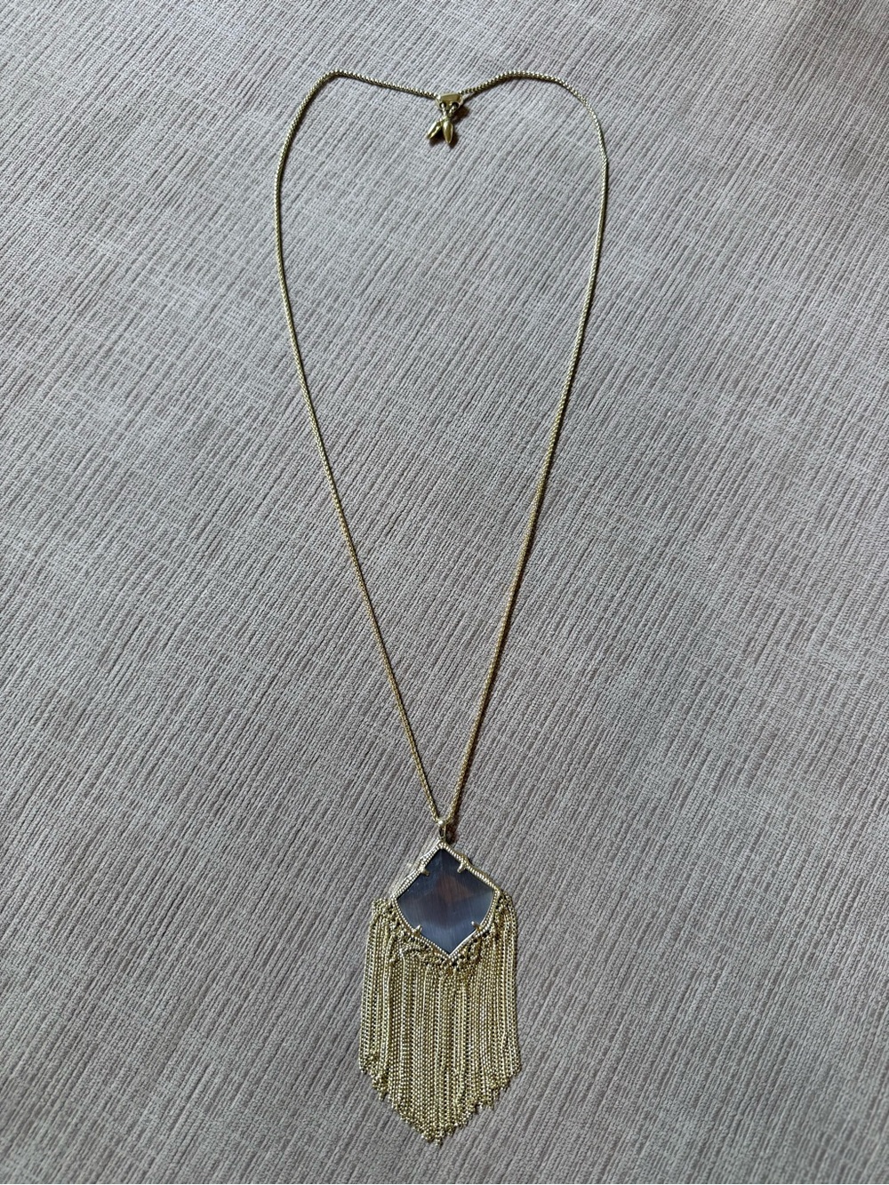 Kendra Scott Gold Fringe Pendant Necklace with Grey Iridescent Stone